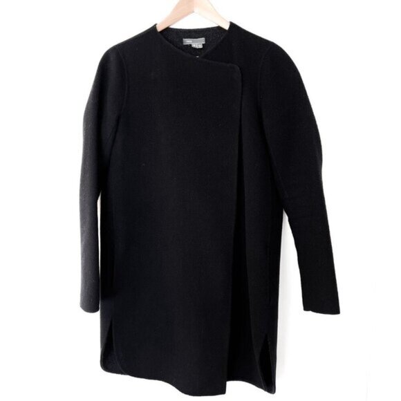 Vince Asymmetrical Draped Two-Tone Wool Coat | Charcoal Heather Grey Extra Small - Picture 9 of 16